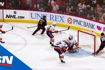 Teuvo Teravainen Takes Jaccob Slavin Pass Off Skate To Stick, Beats Robin Lehner