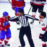Laval Rocket and Belleville Senators scrum