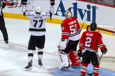 Jeff Carter records hat trick in third period vs. Blackhawks