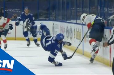 Radko Gudas Sends Anthony Cirelli Flying With Knee-On-Knee Collision In Neutral Zone