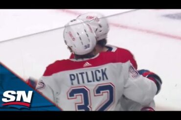 Canadiens' Rem Pitlick Fires One-Timer From Sharp Angle Past Islanders' Ilya Sorokin