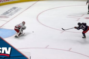 Alexandre Texier Lobs The Puck Over The Hurricanes And Finds Gustav Nyquist For The Breakaway Goal