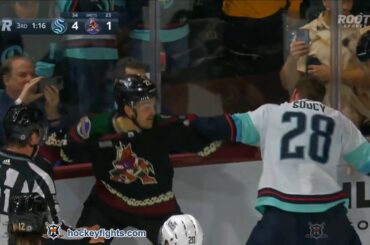 Carson Soucy vs Jack McBain Apr 10, 2023