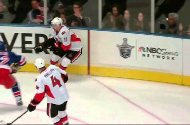 Carl Hagelin elbow to Daniel Alfredsson. Ottawa Senators vs NY Rangers. 4/14/12 NHL Hockey
