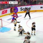 Justin Barron scores a shorthanded goal with a slapshot against the Boston Bruins