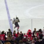 Carolina Hurricanes Jalen Chatfield gives the kids watching warm ups a little snow shower 4-2-2023