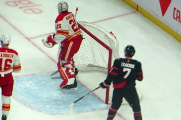 Jacob Markstrom in action during the Flames @ Senators hockey game