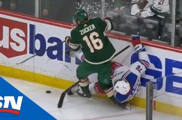 Jason Zucker's Leg Bends Awkwardly As Brady Skjei Falls On It