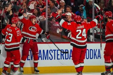 Sebastian Aho has the first goal of the 2022-2023 Stanley Cup Playoffs!