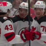 Yegor Sharangovich assists on Haula's goal vs Capitals (13 apr 2023)