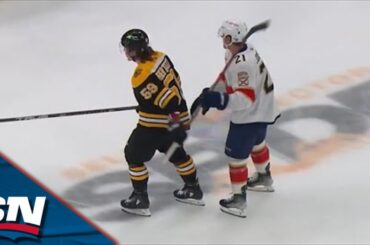 Bruins' Tyler Bertuzzi Steals Nick Cousins' Stick, Snaps It On The Bench