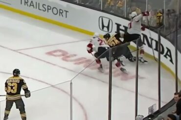 Siegenthaler and Debrusk exchange trips seconds before Marchand hit