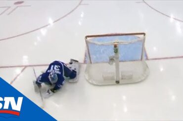 Frederik Andersen Trips Behind Net Allowing Nikolaj Ehlers To Score Empty Net Goal