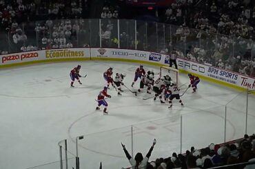Laval Rocket's Rafaël Harvey-Pinard gets roughed up by Utica Comets' Nolan Foote in game 1   4/19/23