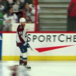 J.T. Compher during pre-game warm-up at the Avalanche @ Senators hockey game