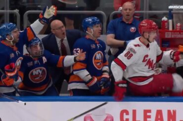 Jean-Gabriel Pageau Hits Martin Necas Into Islanders Bench(Dual-Feed)