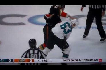 NHL hockey fight - Sam Carrick(Ducks) vs. Jeffrey Viel(Sharks)