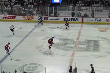 Aarne Talvitie of the Utica Comets scores vs. Laval Rocket in game 1 of Calder Cup playoffs 4/19/23