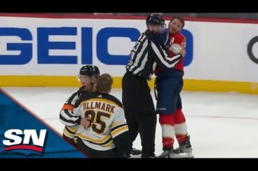 Linus Ullmark Throws Punches, Gets Sent Off As Bruins and Panthers Brawl Late