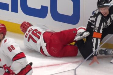 Zach Parise Hits Brady Skjei Into Referee