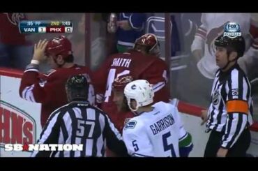 Alex Edler crushes Mike Smith