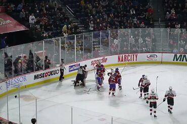 Laval Rocket's Riley McKay and Belleville Senators' Mitchell Heard get into a brief fight 3/8/23