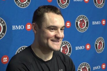 IceHogs Postgame - Game 1 vs. Iowa - 4/19/23: Anders Sorensen, Rocco Grimaldi, Alex Vlasic