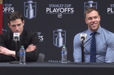 Taylor Hall and Charlie Coyle on the team stepping up without Bergeron and Krejci