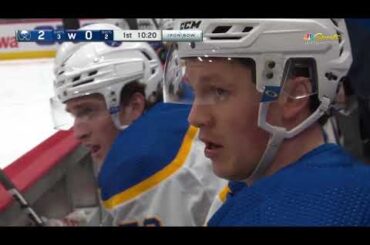 Jeff Skinner thrown into net. Ref says its his fault.