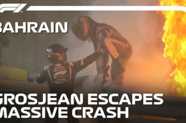 Romain Grosjean Walks Away From Dramatic, Fiery Crash | 2020 Bahrain Grand Prix