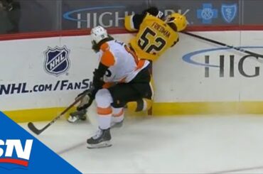 Mark Friedman Goes Awkwardly Into Boards After Dangerous Hit By Nolan Patrick