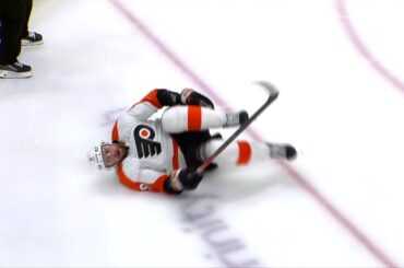 Ivan Provorov blocks 94 m/h slapshot and returns on the ice the next shift (21 jan 2023)