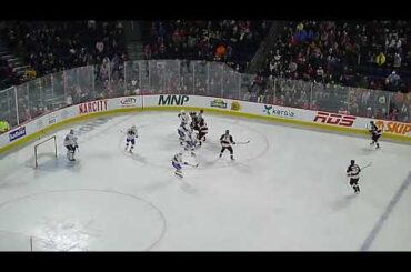 Scott Sabourin of the Belleville Senators scores vs. the Laval Rocket 12/10/22