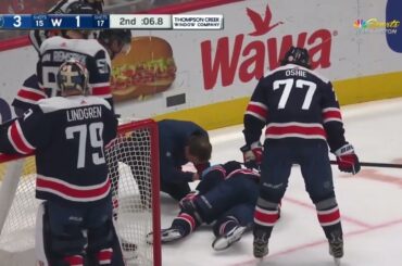 Rasmus Sandin hurt on shot block