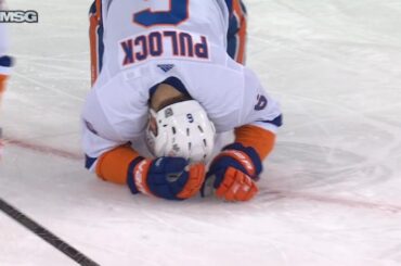 Ryan Pulock Heads To Locker Room After Blocking Shot