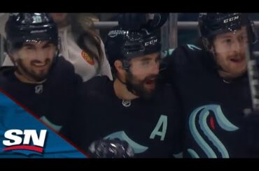 Kraken's Jordan Eberle Shows Off The Moves After Stars' Miro Heiskanen Takes A Puck To The Face