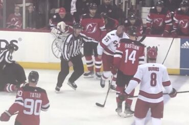 NJ Devils Erik Haula FIGHTS Stefan Noesen IN ARENA CAM Devils vs. Hurricanes Game 3