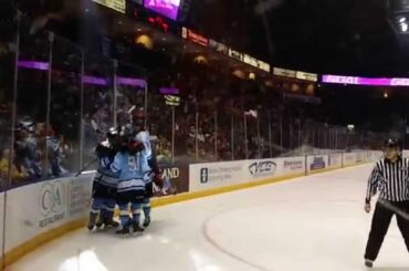 Youngstown Phantoms #44 Kiefer Sherwood scores a goal vs USA NTDP U18 12/19/14