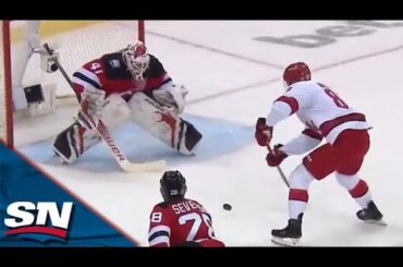 Hurricanes' Martin Necas Bats In Bouncing Pass From Jordan Martinook In Game 4 vs. Devils