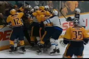 Penalty Boxes Fill After Scheifele Puts Puck into Net After Whistle - Jets vs Predators Scrum
