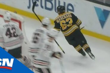 Brad Marchand Wins Puck Along Boards, Finishes Off Collin Delia