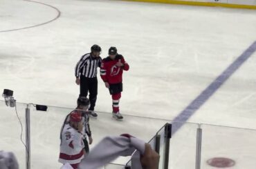Jack Hughes NJ Devils BODYSLAMS Sebastian Aho IN ARENA CAM Devils Hurricanes Game 3
