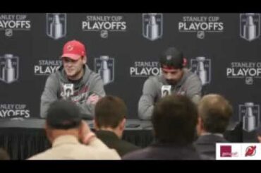 NJ Devils Game 4 Stars Akira Schmid & Jonas Siegenthaler Talk To Media Postgame
