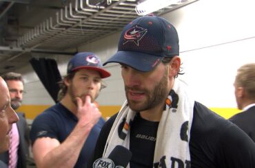 Josh Anderson nonchalantly gives Boone Jenner a wet willy