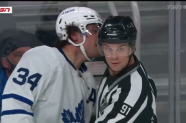 Pierre-Luc Dubois tries to fight Auston Matthews