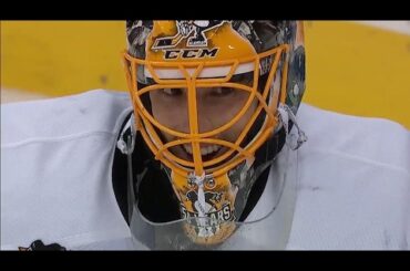 Fleury all smiles after making a big save on Ovechkin
