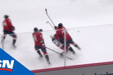 T. J. Oshie Catches Kevin Rooney With Big Hit On Delayed Offside