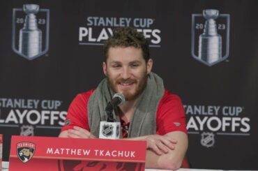 Matthew Tkachuk and Sam Bennett after Game 2 Win over Carolina