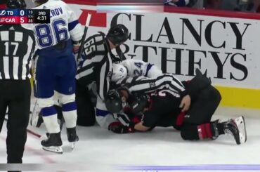 NHL.The fight Carolina vs Tampa.  After incident with Nikita Kucherov. Highlights