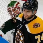 Jake DeBrusk Laughs It Up After Puck Bounces Off His Chest For Goal